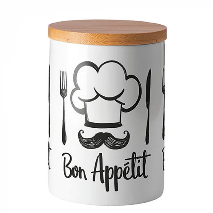 Porcelán konyhai tároló szilikon zárógyűrűvel közepes Bon Appetit