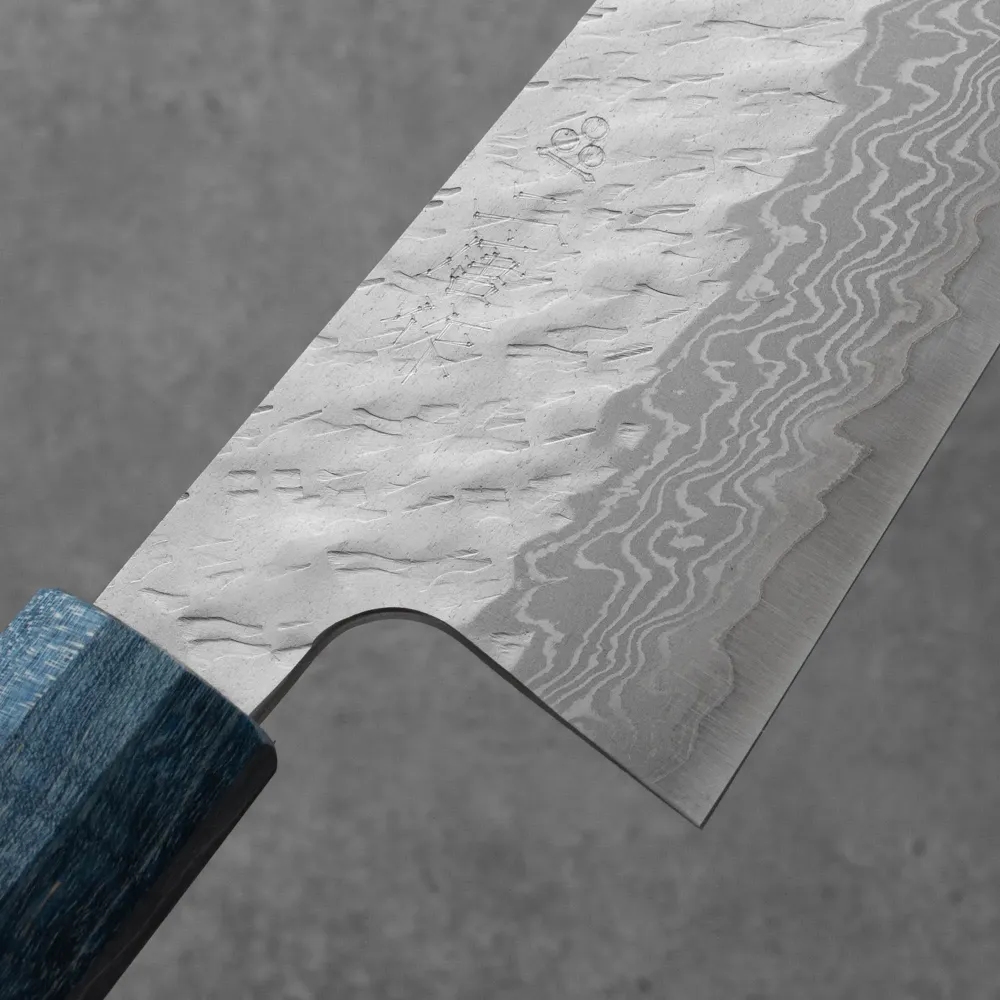 Nigara Gyuto VG-10 Migaki Tsuchime Stabilizált Kék 240mm