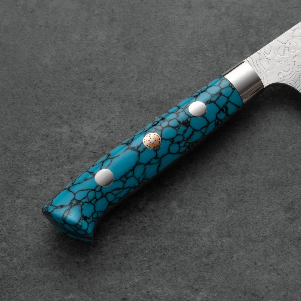 Takeshi Saji R2/SG2 Damascus Diamond finish Petty Blue Turquois 90 mm
