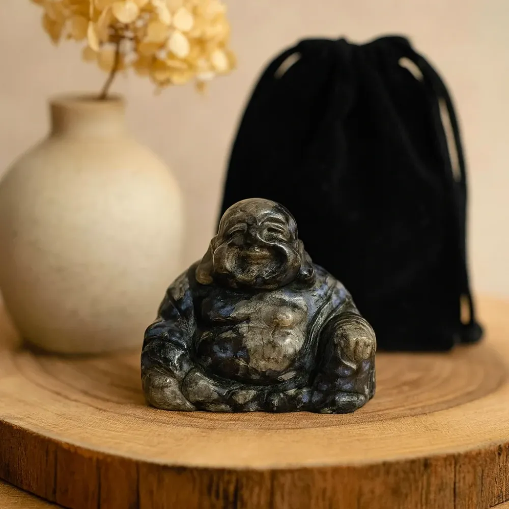 Que Sera kő Buddha szobor 50x40x20mm