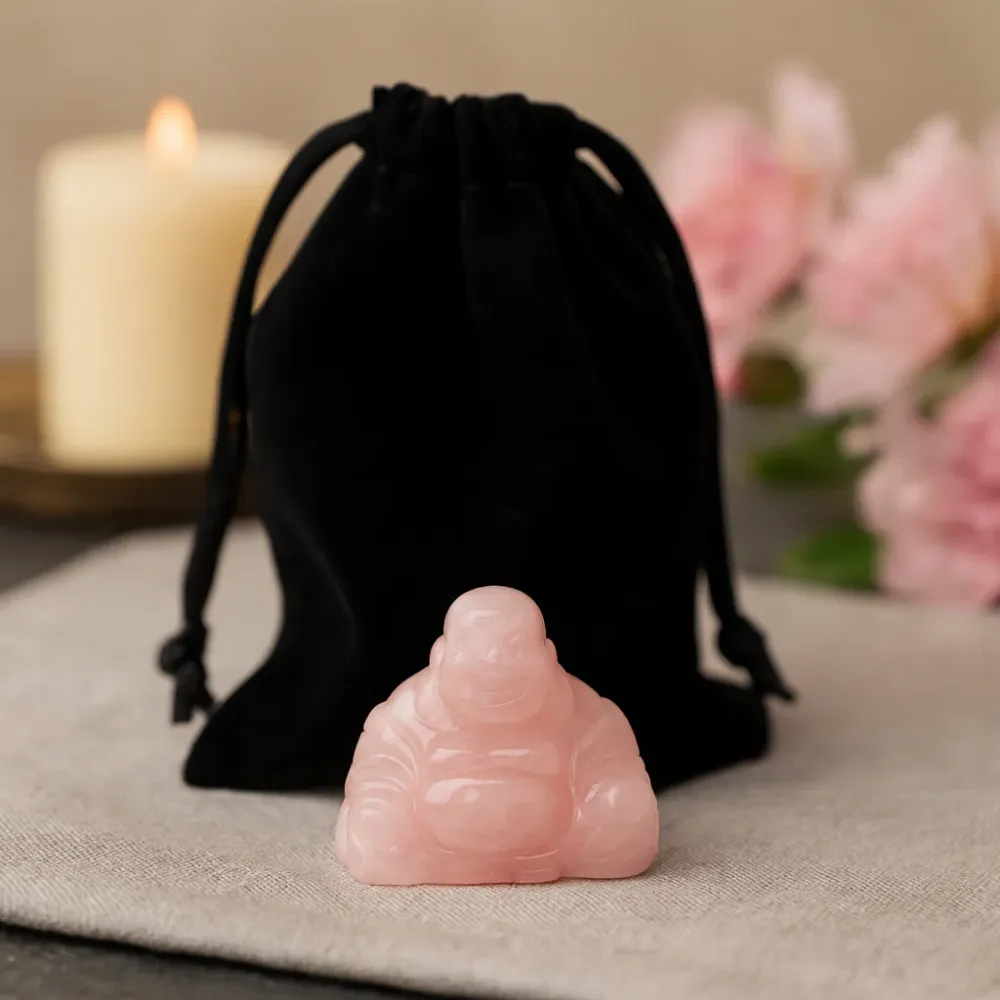 Rózsakvarc Buddha Szobor – 35x40x23mm