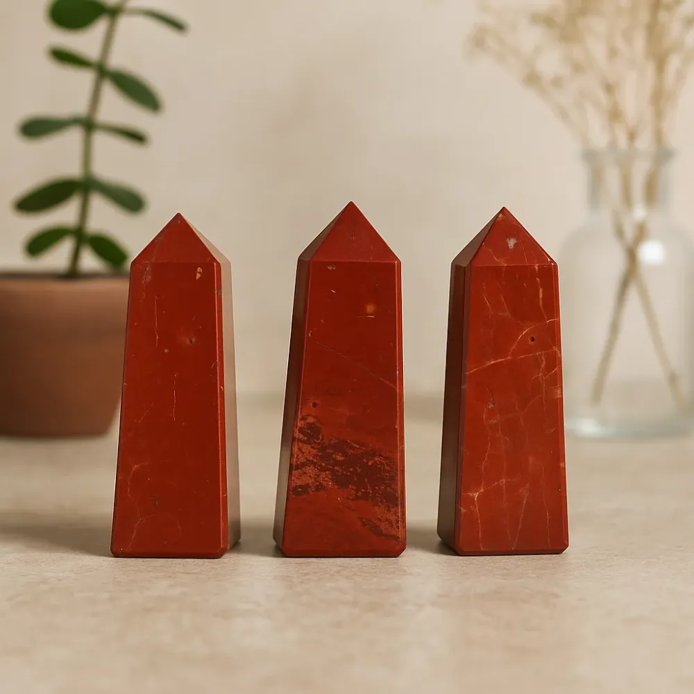 Fényes vörös jáspis kristály obeliszk pont 3,5 – 5 cm