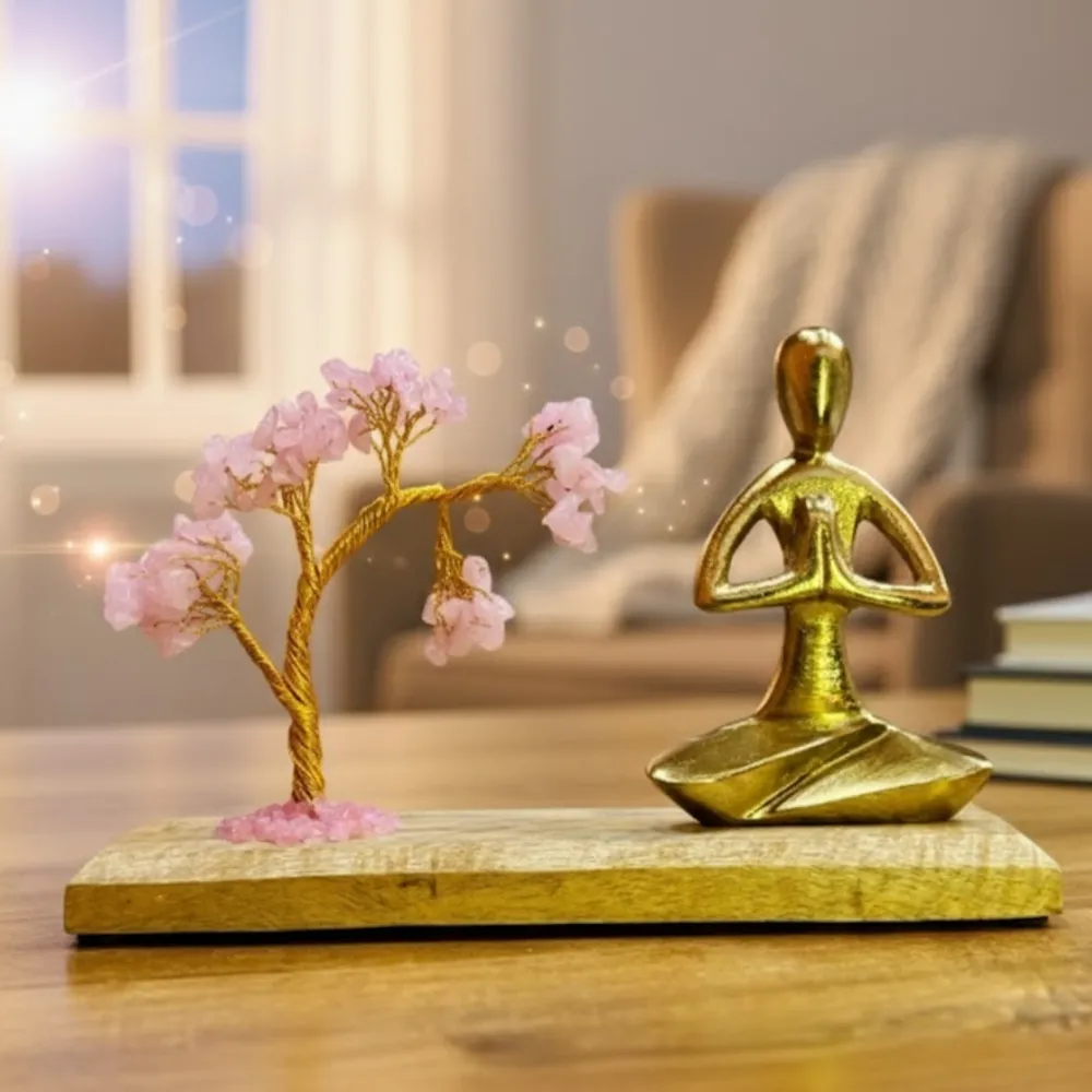 Rózsakvarc Bonsai Fa Namaste Szobor 100 Chip