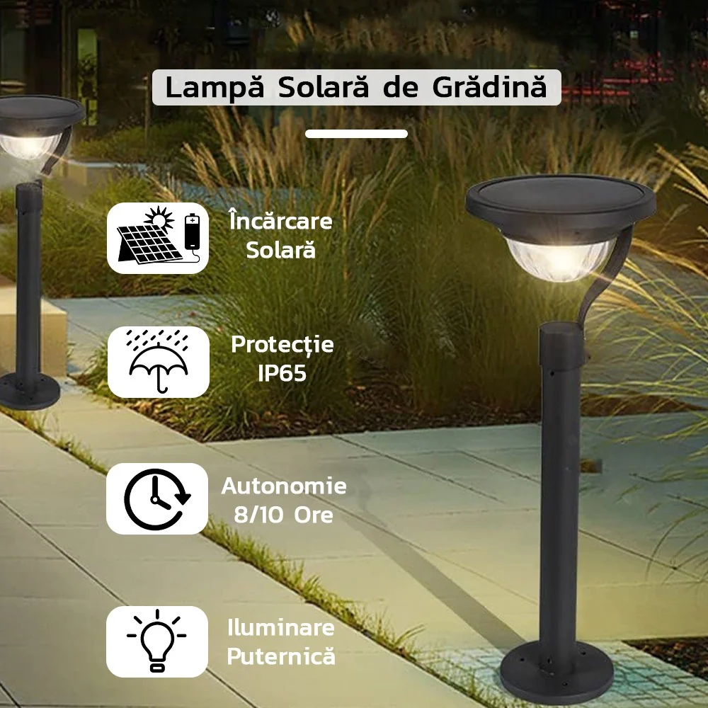LED napelemes lámpa, 2 rögzítési mód, IP65, ABS anyag, 4,5 V akkumulátor, 200 mAh, 450 lumen, 42,5 x 15 cm, melegfehér,