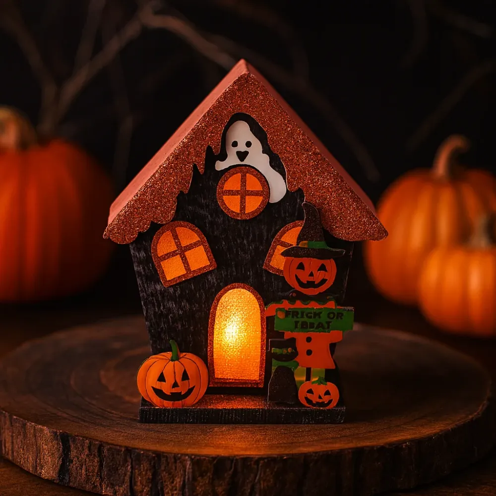 LED Halloween tök ház dekoráció lebomló csillámporral