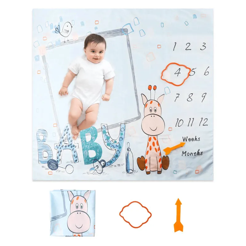 Mérföldkő takaró - Baby zsiráf - Kék