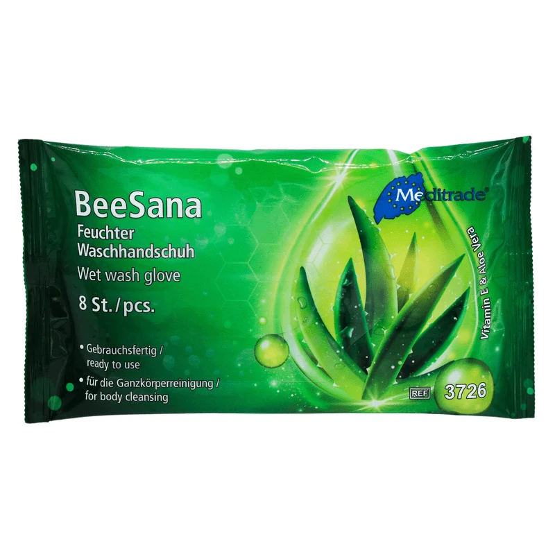 Túlzott tétel: MeeeSana nedves mosó kesztyű Aloevera -val | Csomag (8 darab)