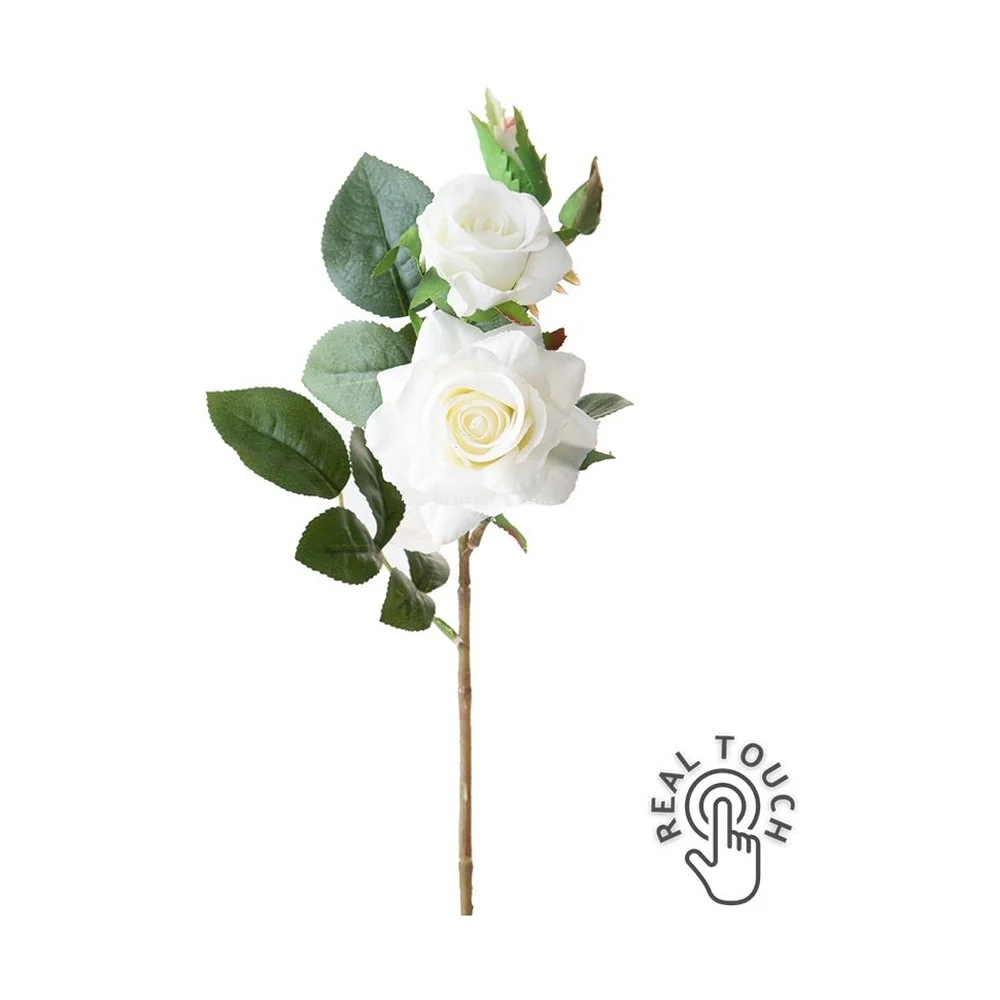 Rózsa művirág 38 cm fehér Real Touch "Rose"