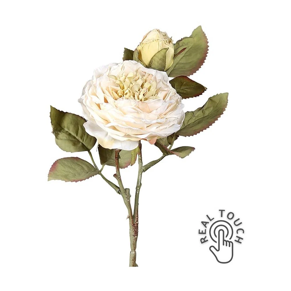 Rózsa művirág 33 cm fáradt krém Real Touch "Rose"