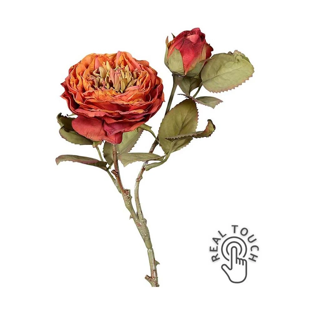 Rózsa művirág 33 cm fáradt narancs Real Touch "Rose"
