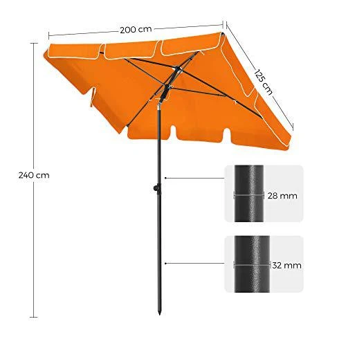 Téglalap alakú erkély napernyő 2 x 1,25 m, UPF 50+ védelem, talp nem tartozék, narancs