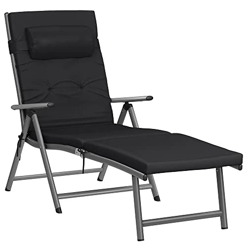 SONGMICS Napozóágy, 6 cm vastag matraccal, dönthető, max. terhelhetőség 150 kg, fekete