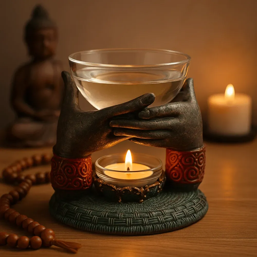 Buddha olajégő antik felajánlás kézzel