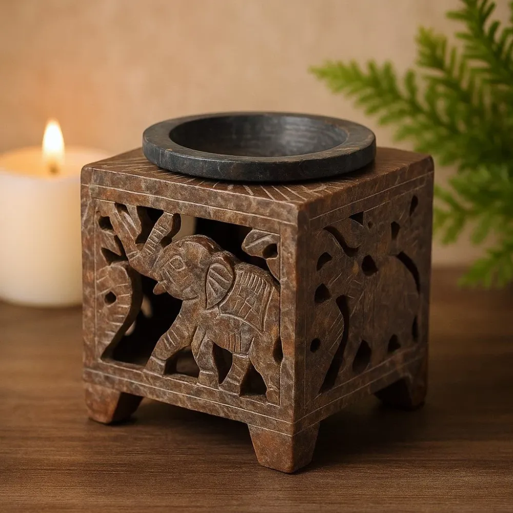 Szappankő olaj- és viaszolvadék párologtató elefánt 10x7.5cm