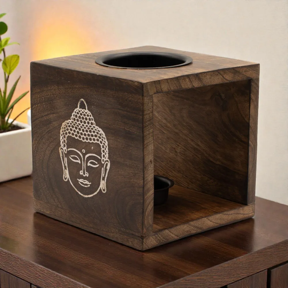 Nagy négyzet alakú mangófa olajégő - Buddha arc