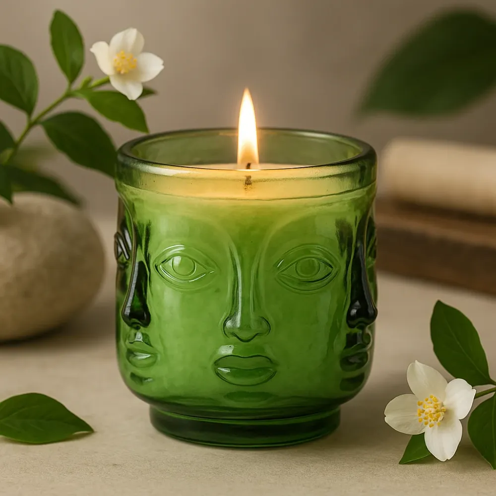 Buddha arcok gyertyatartó üveg kert jáde 2 darabos csomag