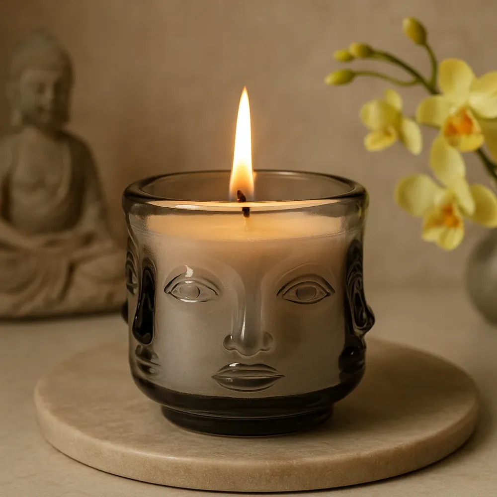 Buddha gyertyatartó készlet 2 darab éjfekete színben