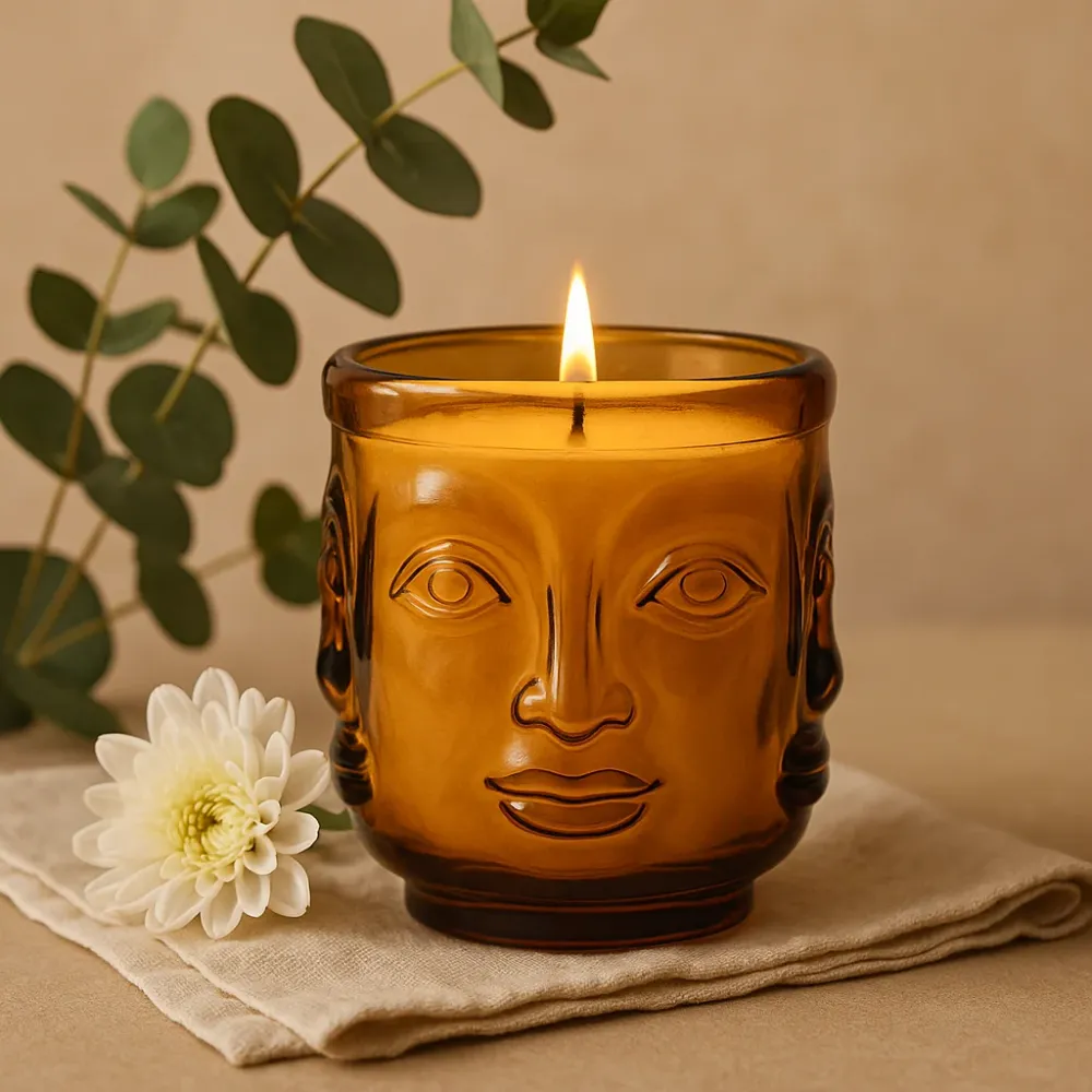 Gyertya Üveg Buddha Arcok Antik Borostyán 2 Darabos Csomag