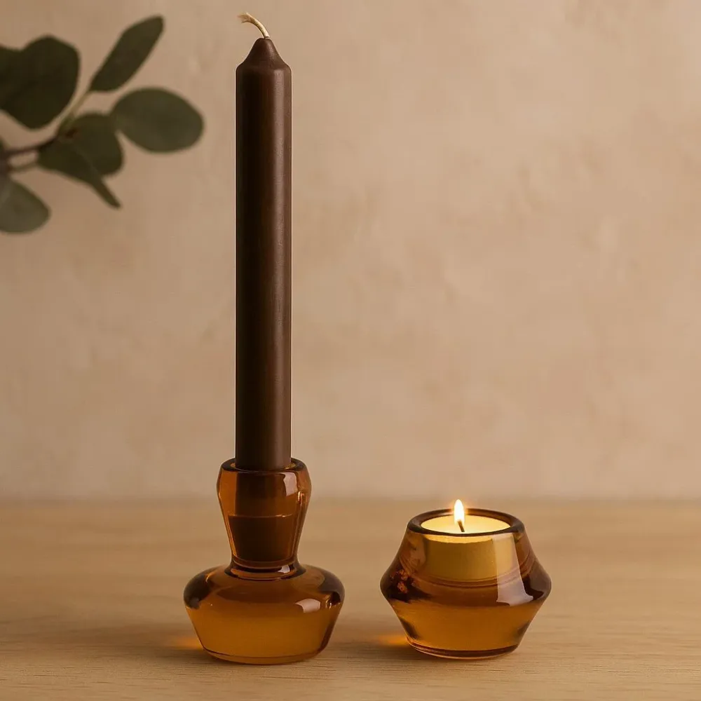 Gyertyatartó Vacsora-Tealight Antik Borostyán Készlet 2 darabos