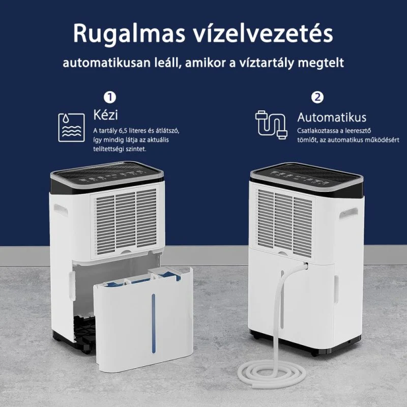 HOMEFORT HPMS20W Páramentesítő, 20 L/nap, Digitális kijelző, Gyerekzár, Időzítő, 6,5 L tartály, Telítettségjelző, Zajszint...
