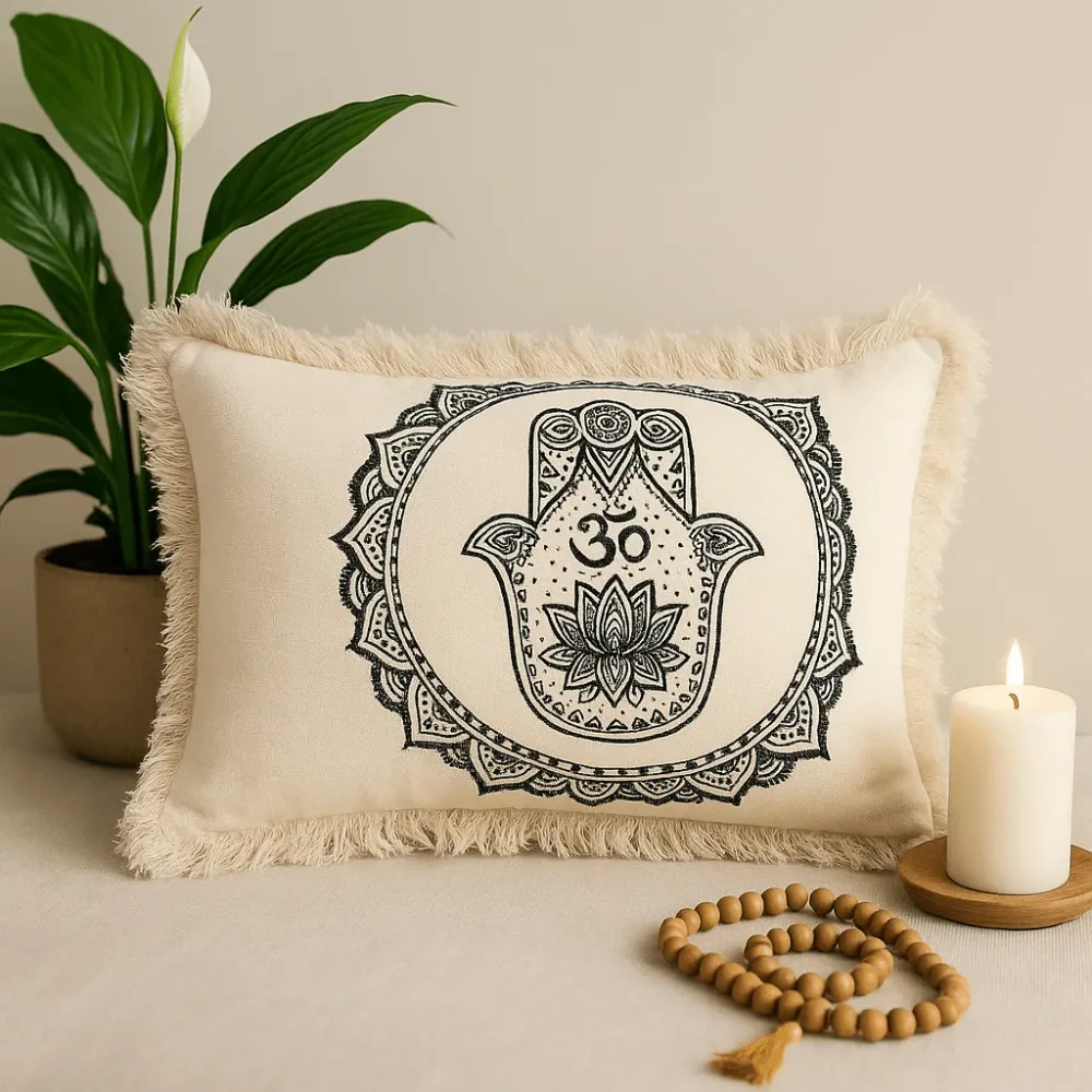Pamut párnahuzat Hamsa mandala 30x50cm zöld