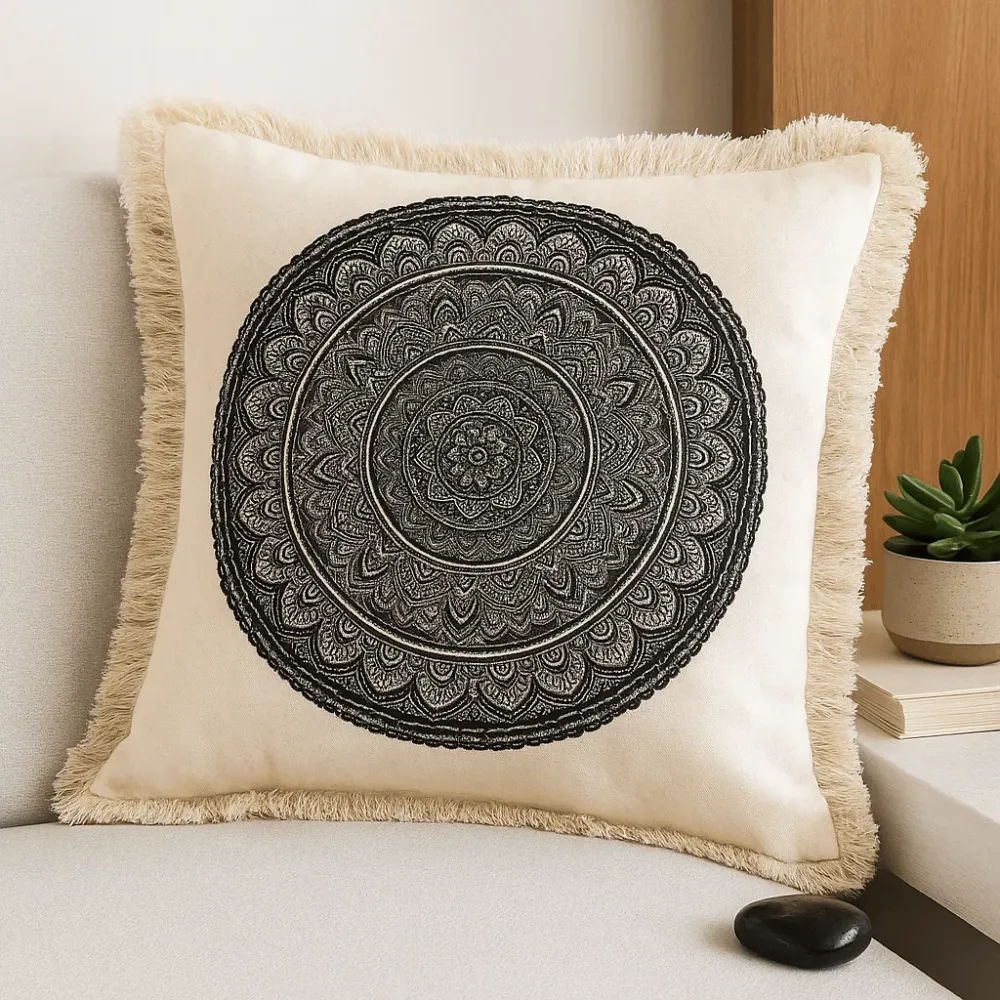 Párnahuzat Mandala 45x45cm Fekete Pamut