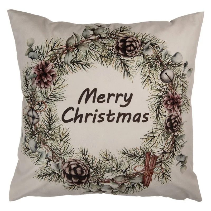 Karácsonyi párnahuzat 45x45 cm Merry Christmas koszorúval