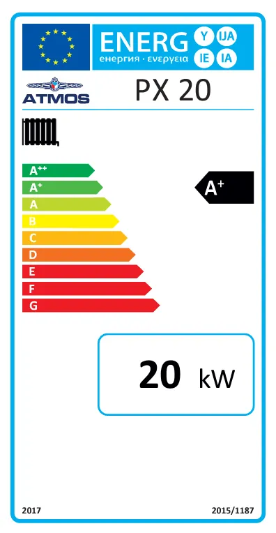 Atmos PX20 pellet kazán 20 kW beépített pellet tartállyal