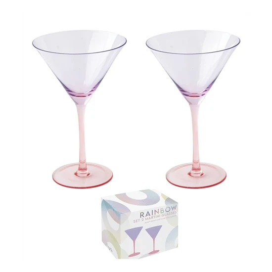 Szivárványos színes Martinis üveg pohár 2 db szett 270 ml