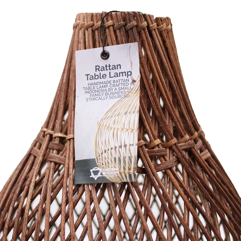 Rattan asztali lámpa UK csatlakozóval sötétbarna