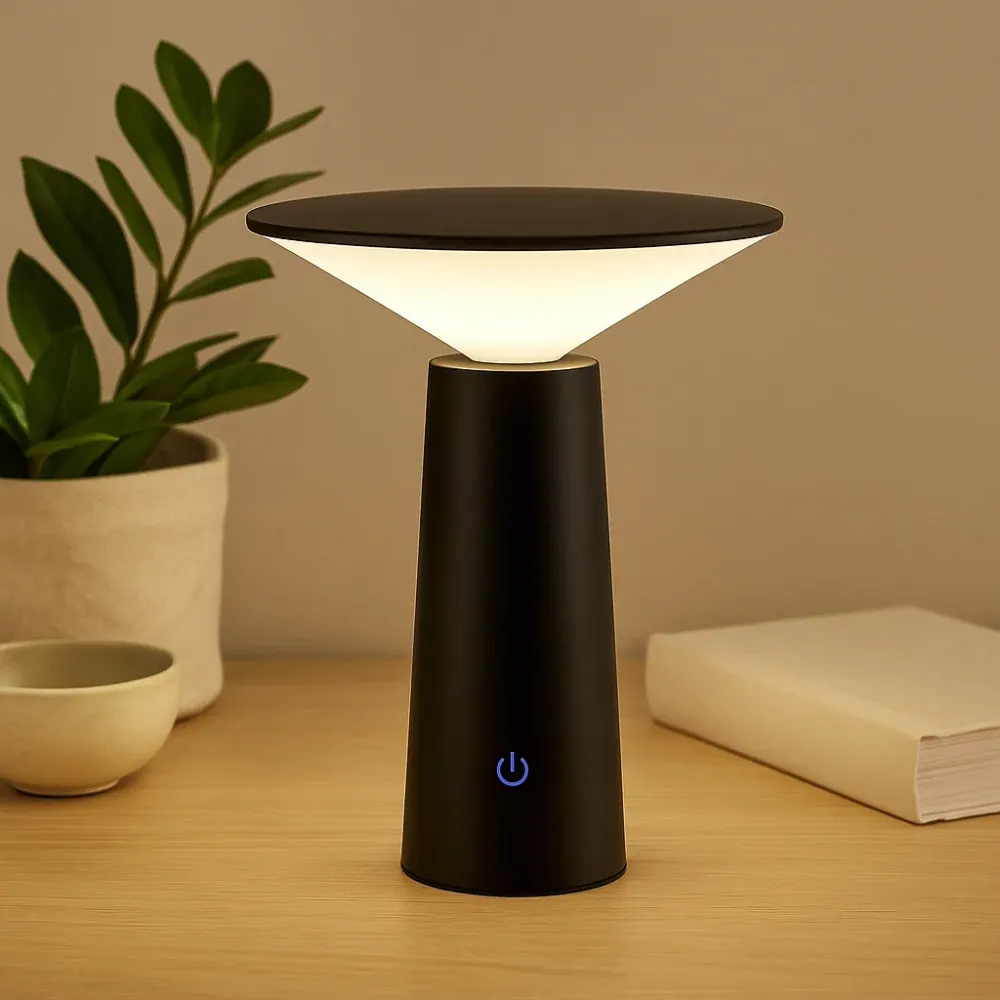 Matt fekete gombás érintős, fényerőszabályzós USB-C asztali lámpa