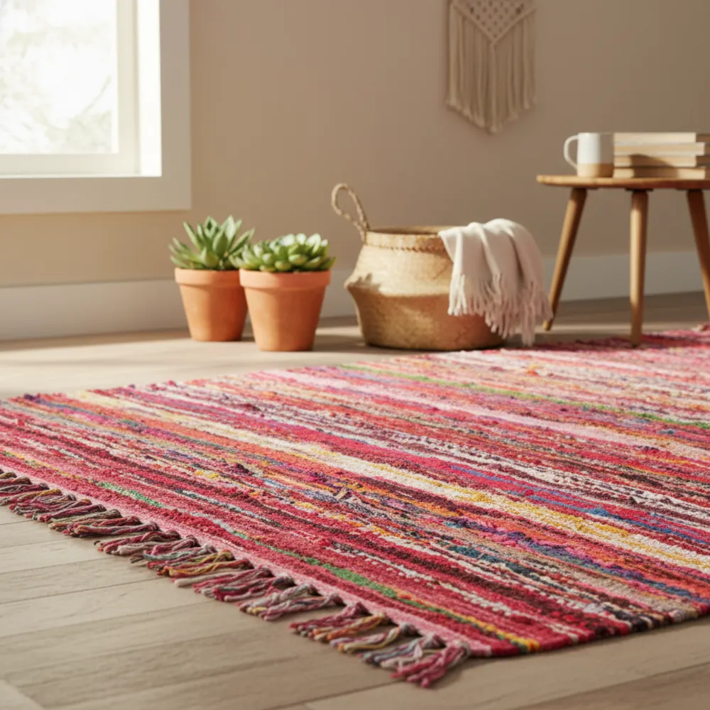 Újrahasznosított pamut rongyszőnyeg piros 150 x 90cm