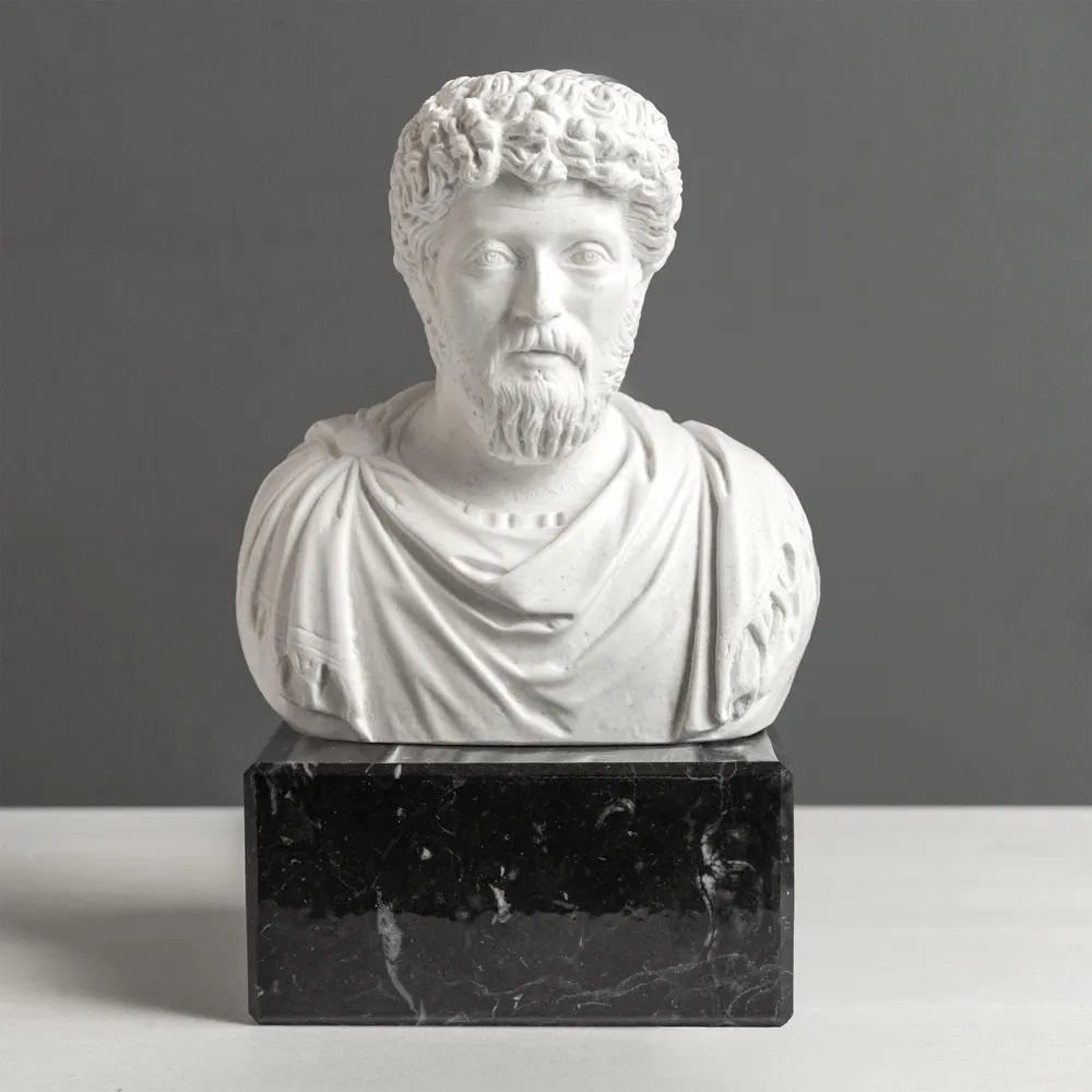 Marcus Aurelius Mellszobor Könyvtámasz - Fekete Márvány Talpazaton