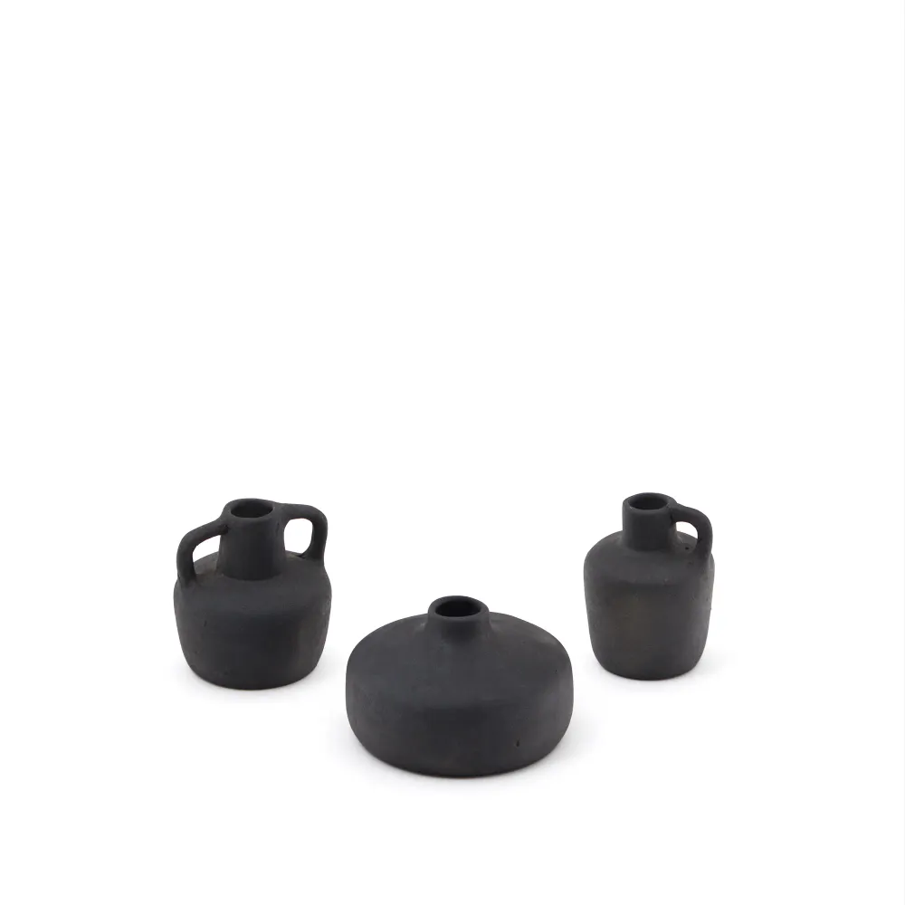 Sofra 3 db terrakotta váza készlet fekete felülettel, 6 cm / 7 cm / 10 cm