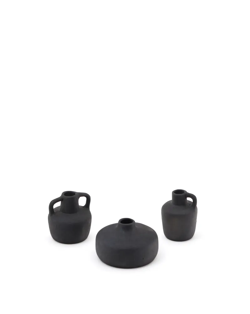 Sofra 3 db terrakotta váza készlet fekete felülettel, 6 cm / 7 cm / 10 cm