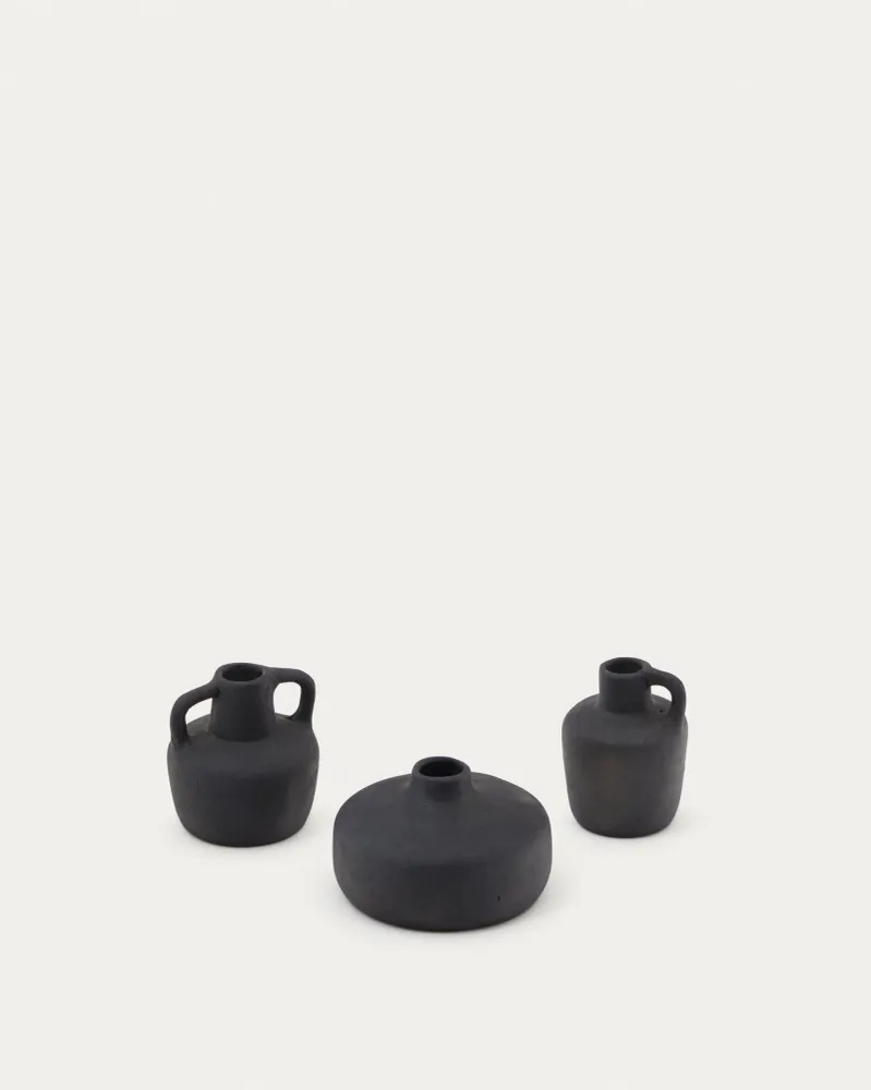 Sofra 3 db terrakotta váza készlet fekete felülettel, 6 cm / 7 cm / 10 cm