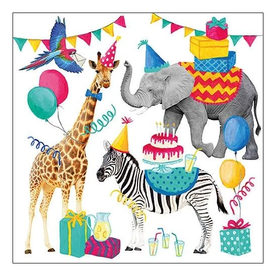 Animal Birthday White papírszalvéta 33x33 cm