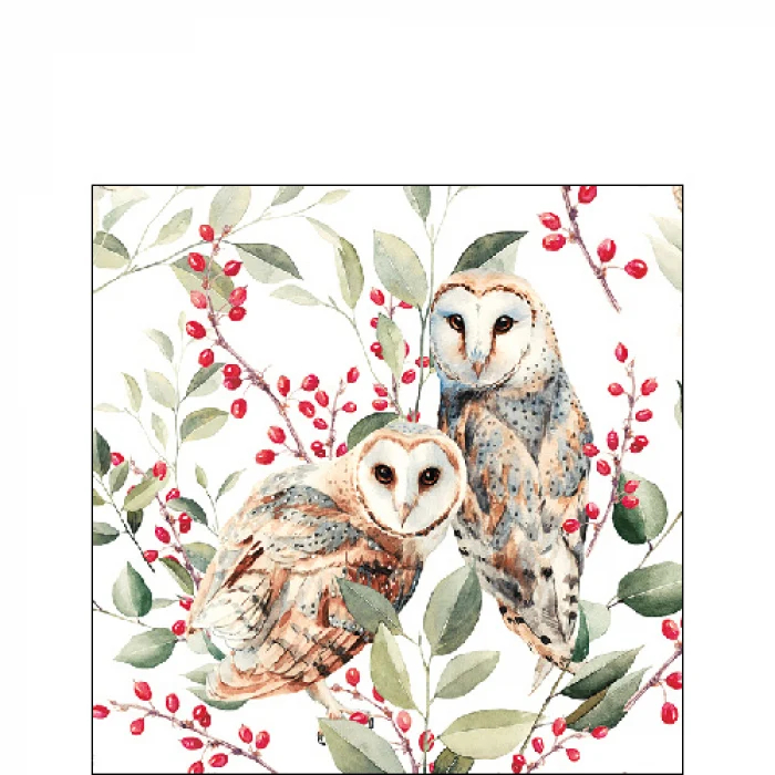 Bagoly pár papírszalvéta 25x25 cm 20 db Barn owl couple