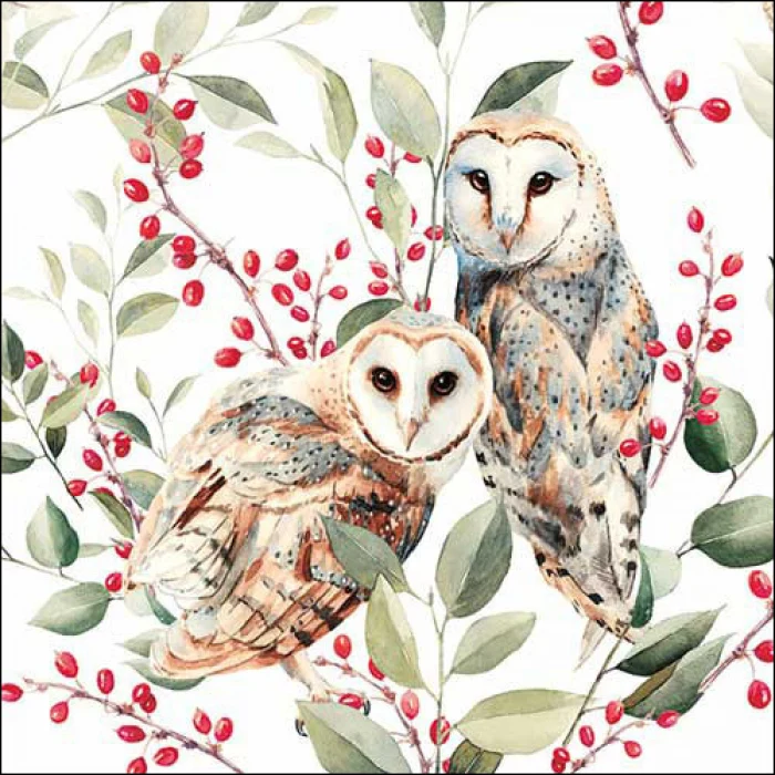 Bagoly pár papírszalvéta 33x33 cm 20 db Barn owl couple