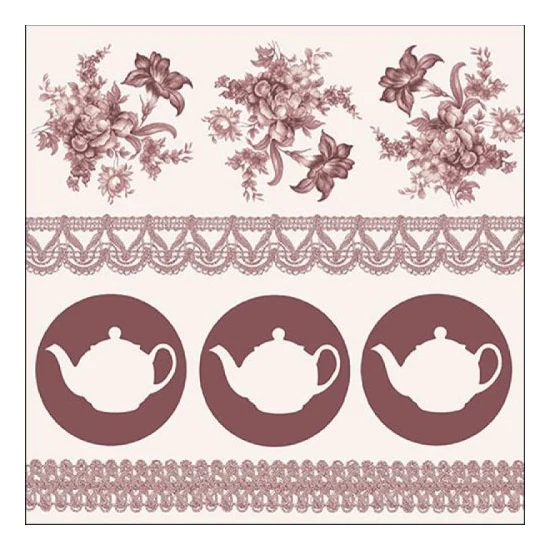 Barna-fehér teáskanna, virágok papírszalvéta, 33x33cm - Teapots Brown
