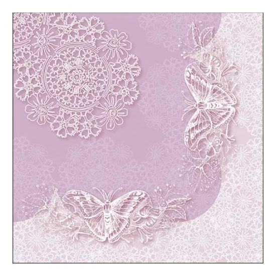 Butterfly Lace Lilac papírszalvéta 33x33 cm 20 db-os