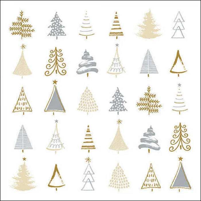 Christmas tree doodles silver karácsonyi három rétegű papírszalvéta 33x33 cm