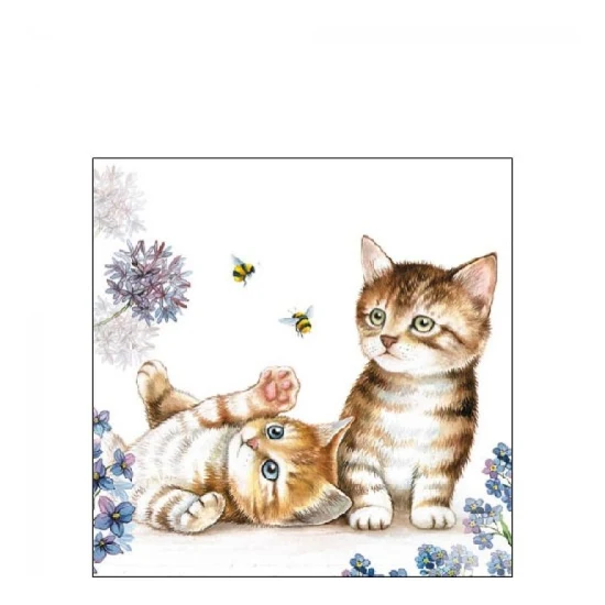 Cicás, méhecskés papírszalvéta 25x25cm - Cats and Bees
