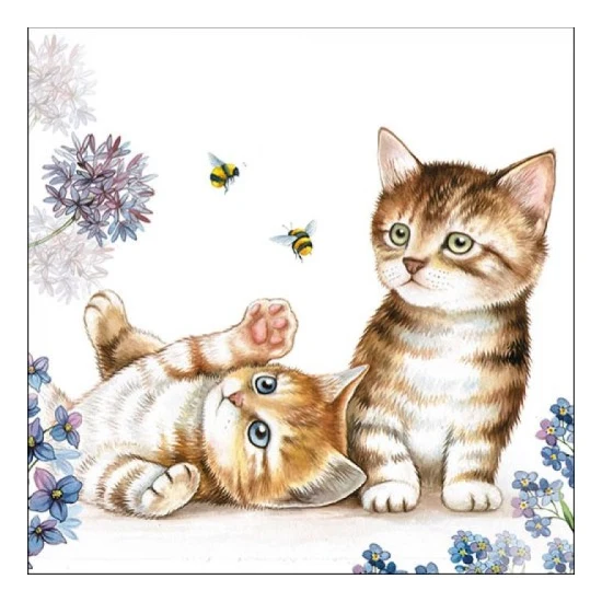 Cicás, méhecskés papírszalvéta 33x33cm - Cats and Bees
