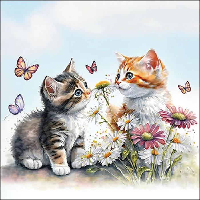 Cicás papírszalvéta 33x33 cm 20 db-os Kittens flower field