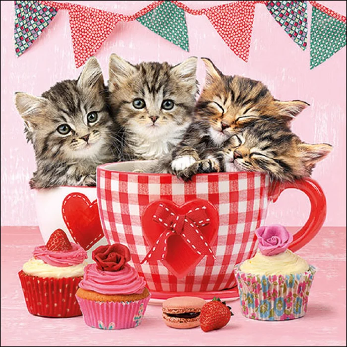Cicás papírszalvéta Cats Tea Cups 33x33 cm
