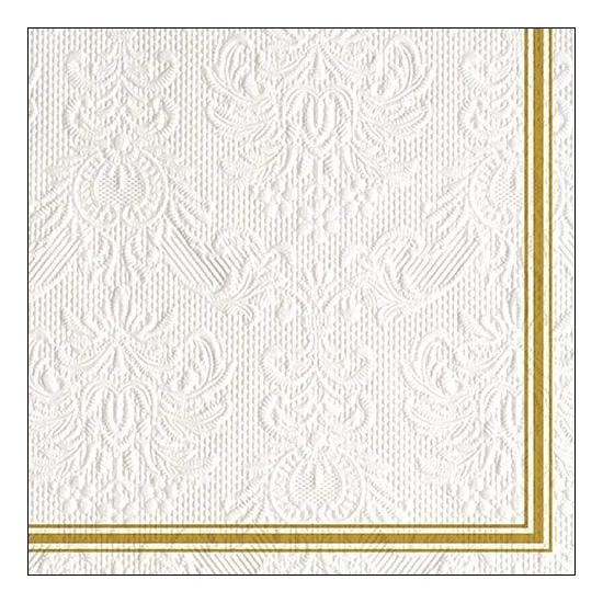 Elegance Lea fehér arany dombornyomott papírszalvéta 33x33cm