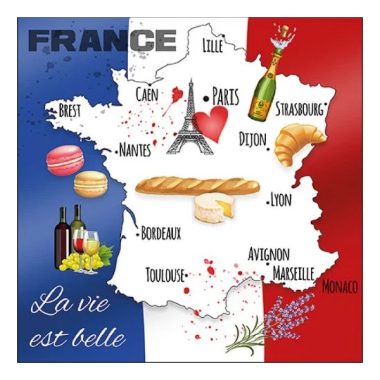 France papírszalvéta, 33x33cm - La Vie Est Belle