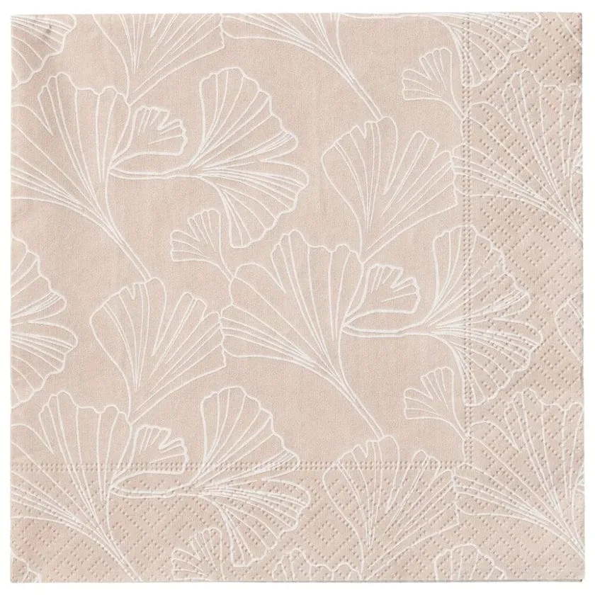 Gigi bézs fehér levélmintás papír szalvéta – 33×33 cm (20 db, 3 rétegű)