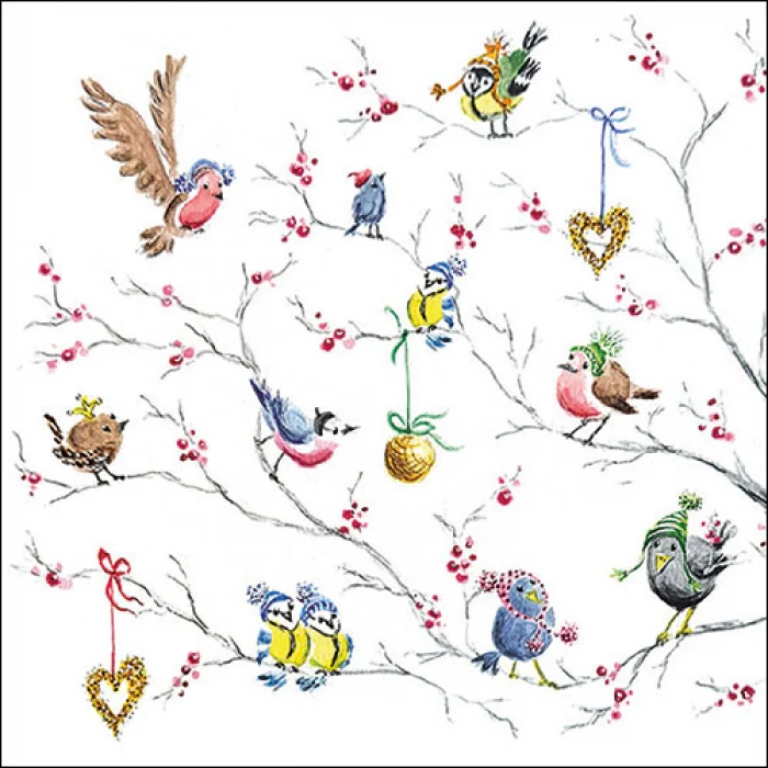 Háromrétegű karácsonyi papírszalvéta 33x33 cm 20 db Birds on tree